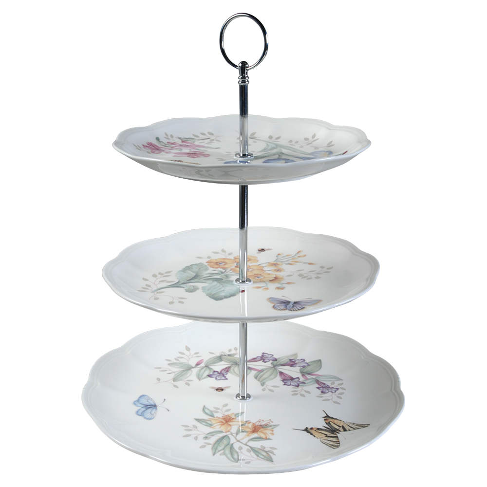 Butterfly Meadow 3 Tiered Serving Tray (DPM6, LPAM3, DESM9) by Lenox-1