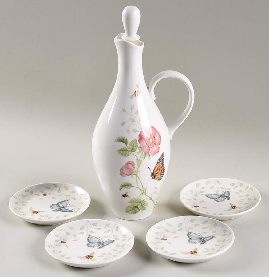 Butterfly Meadow Oil Jar/Cruet with 4 Dipping Bowls by Lenox-1