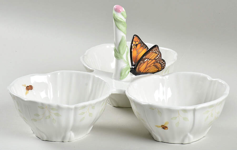 Butterfly Meadow 3 Part Divided Flower Shape Server with Center Handle by Lenox-1