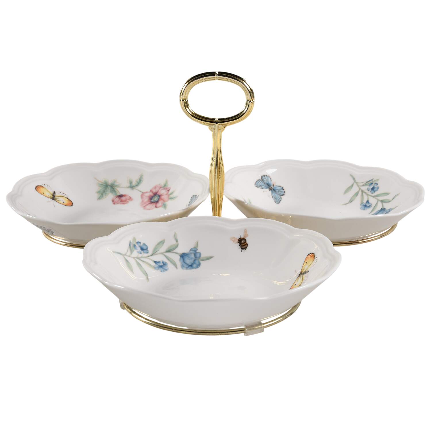 Butterfly Meadow 7" x 12" 3-Part Relish & Metal Stand (FR) HC by Lenox-1