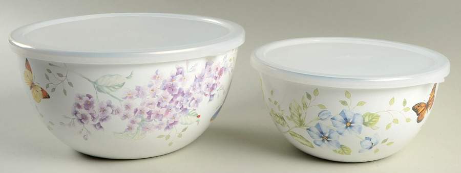 Butterfly Meadow (2 Pc) Metal Bowl Set w/Plastic Lids(7 1/4 &8 3/4) by Lenox-1