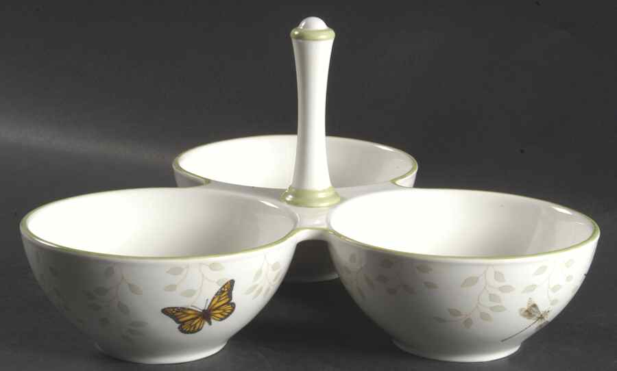 Butterfly Meadow 3 Part Condiment Server W/Center Handle by Lenox-1