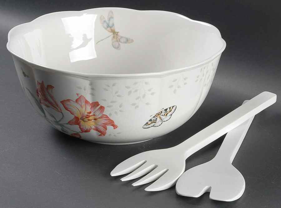 Butterfly Meadow 11" Salad Bowl & Wood Serving Set by Lenox-1