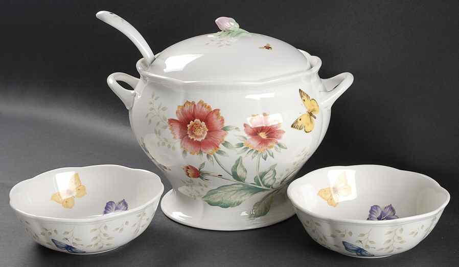 Butterfly Meadow Tureen & Lid w/Ladle & 2 Soup Bowls by Lenox-1