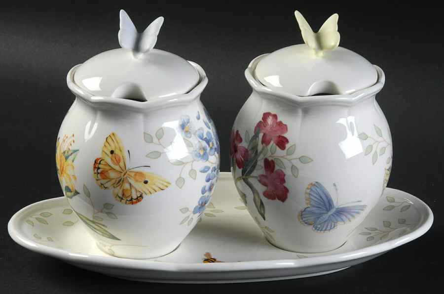 Butterfly Meadow (5 Pc) Condiment Set (2 Jars with Lids & Tray) by Lenox-1