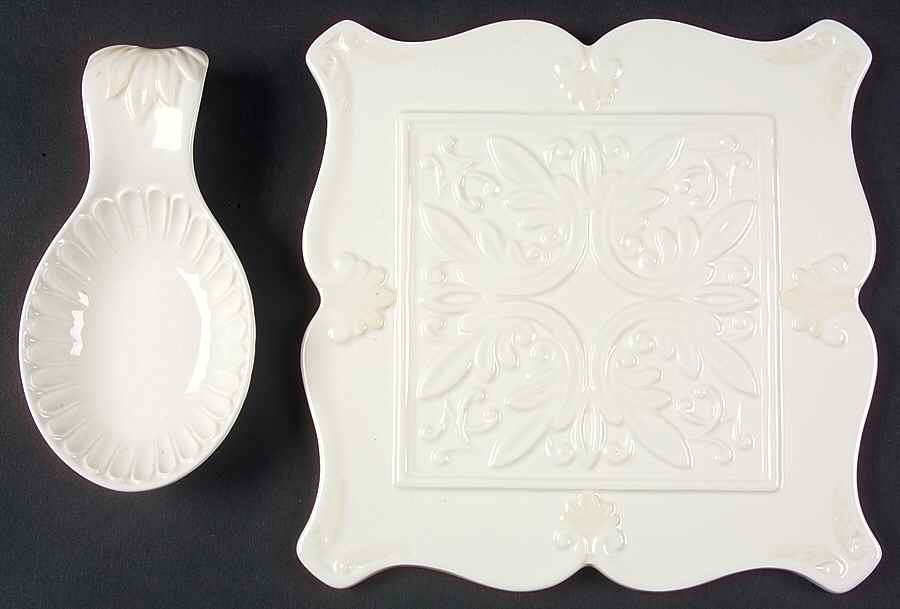 Butler's Pantry Spoon Rest/Holder & Trivet Set (1 Spoon) Tri +Spre by Lenox-1