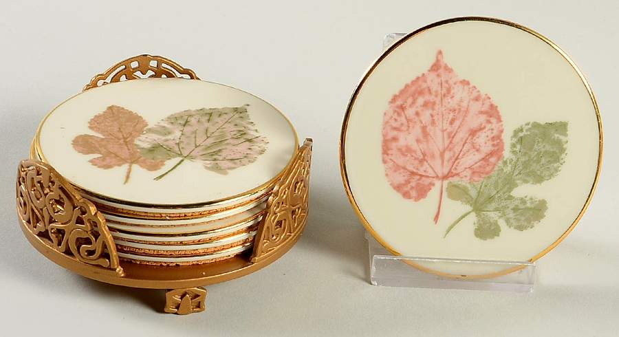 Burnished Leaves Collection Round Corkback Coasters with Stand - Set of 6 by Lenox-1