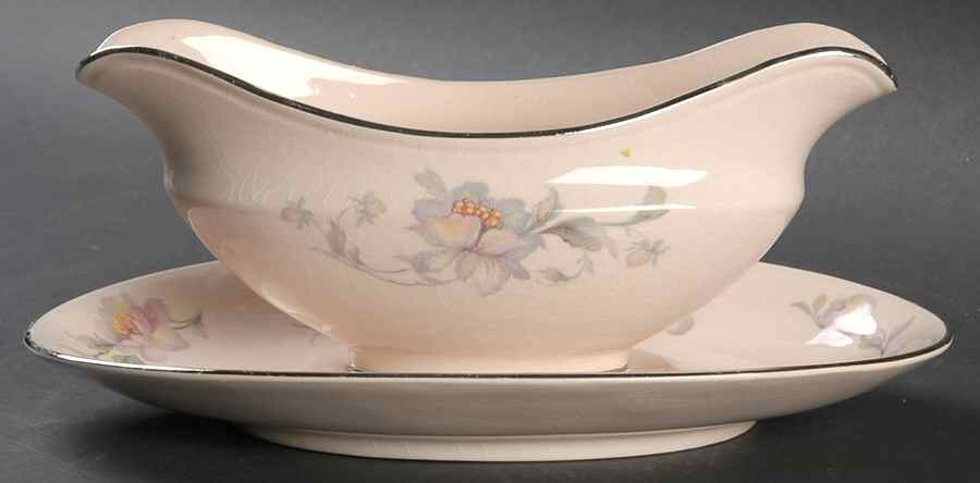 Silver Moon Peach Gravy Boat with Attached Underplate by Limoges-American-1