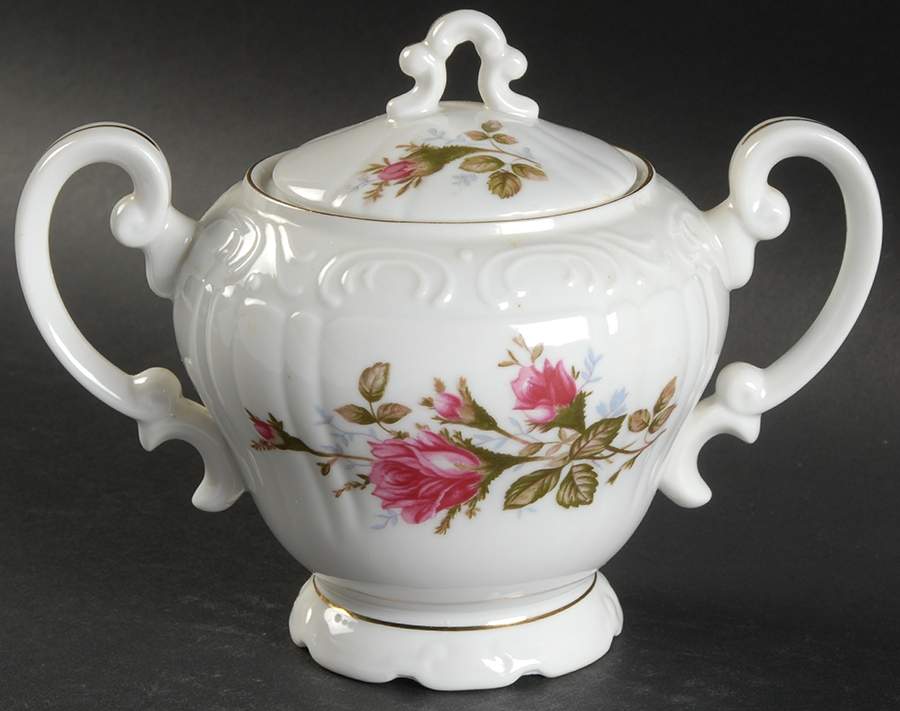 Pompadour Rose (Gold Trim) Sugar Bowl & Lid by Lipper & Mann (L & M)-1