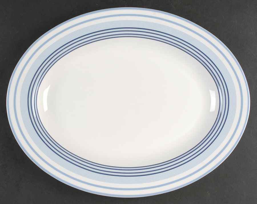 Shirting Stripe Blue 14" Oval Serving Platter by Ralph Lauren China-1