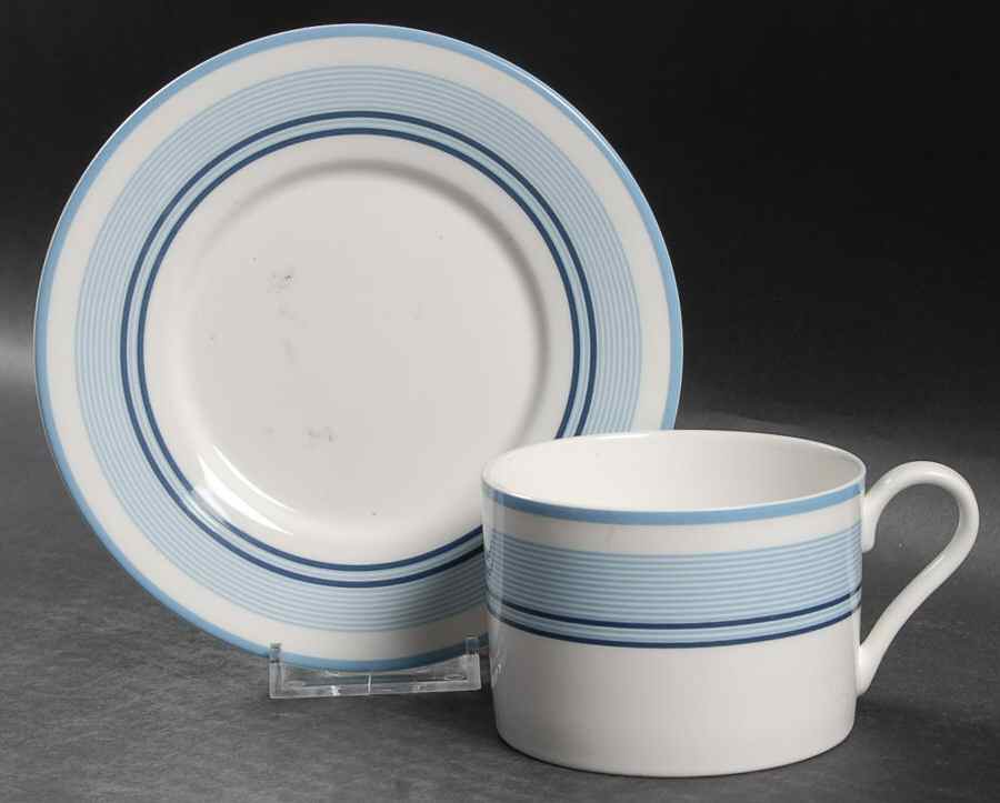 Shirting Stripe Blue Flat Cup & Saucer Set by Ralph Lauren China-1