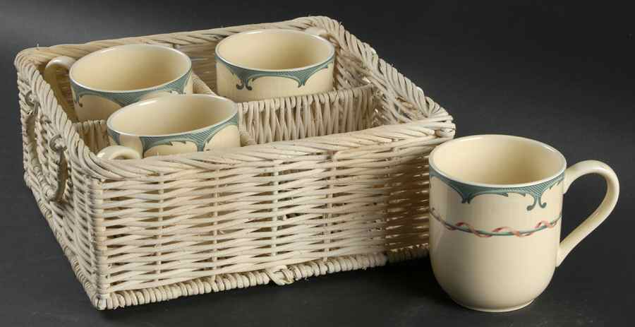 Perennial Garden Mug - Set of 4  & Wicker Basket by Lenox-1