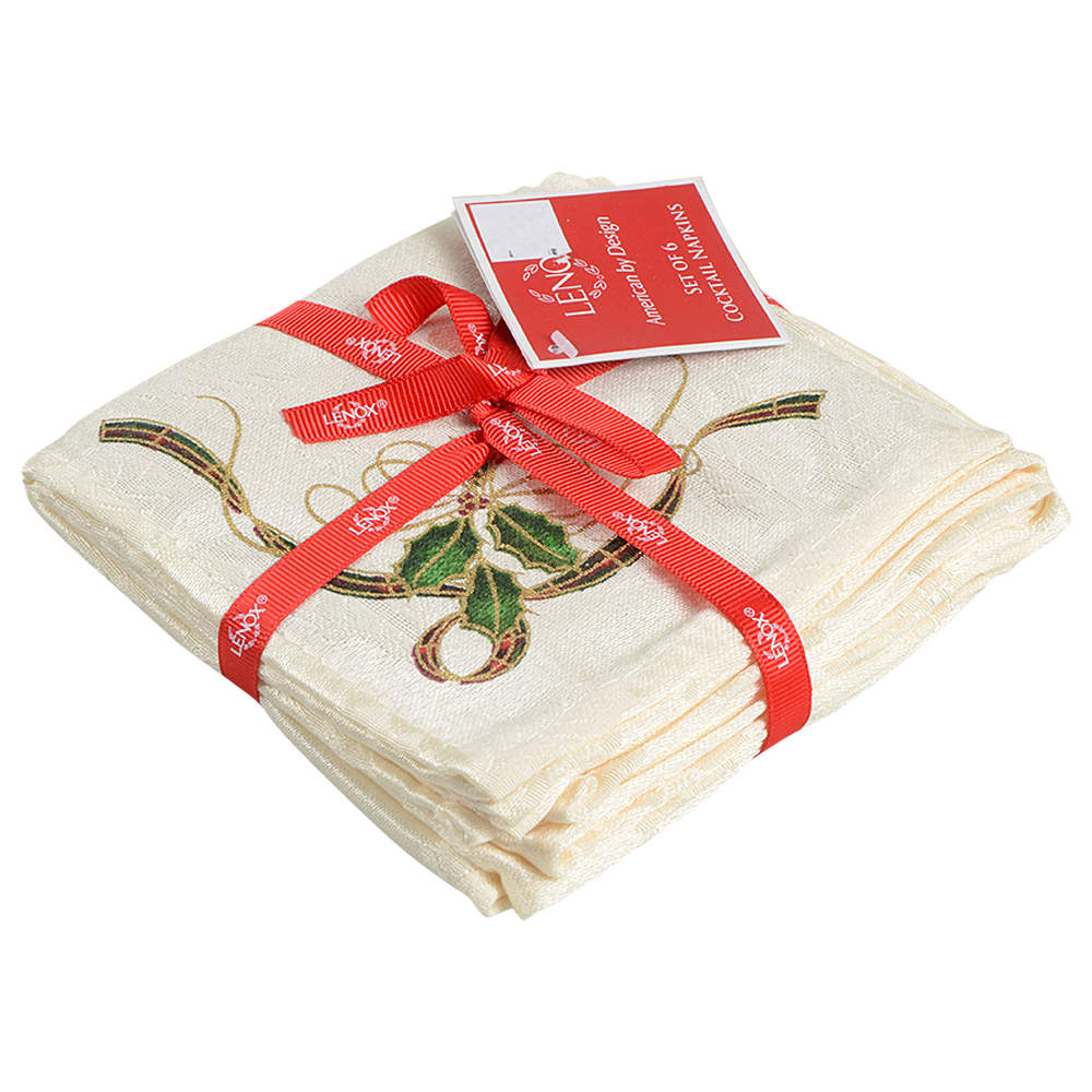 Holiday Nouveau Gold (Set of 6) Linen Cocktail Napkins by Lenox-1