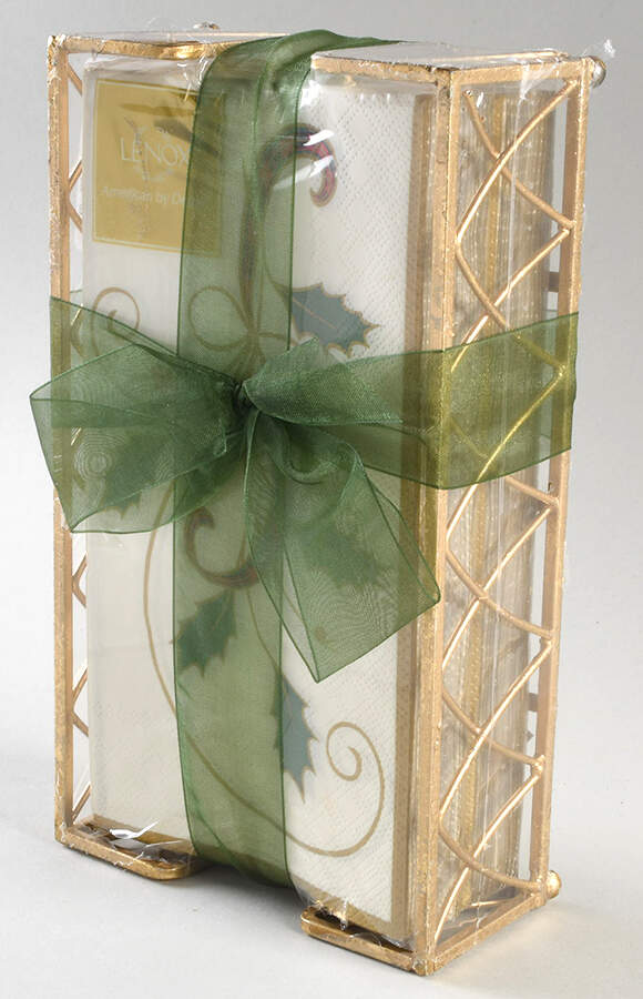 Holiday Nouveau Gold 2 Pkgs of 16 Paper Guest Towels & Caddy by Lenox-1