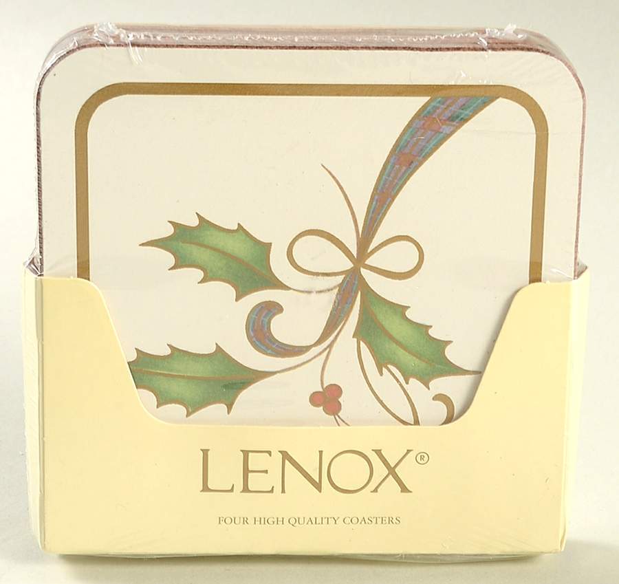 Holiday Nouveau Gold (4 Pc) Cork Back Square Coaster Set by Lenox-1