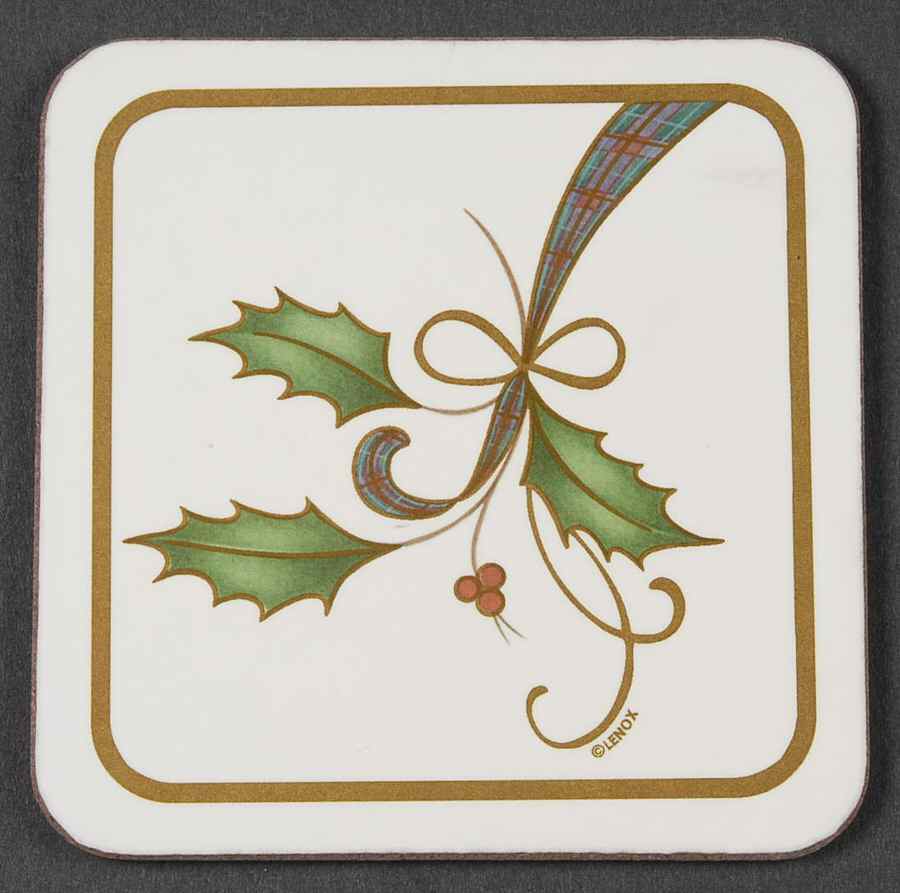 Holiday Nouveau Gold Cork Back Square Coaster by Lenox-1