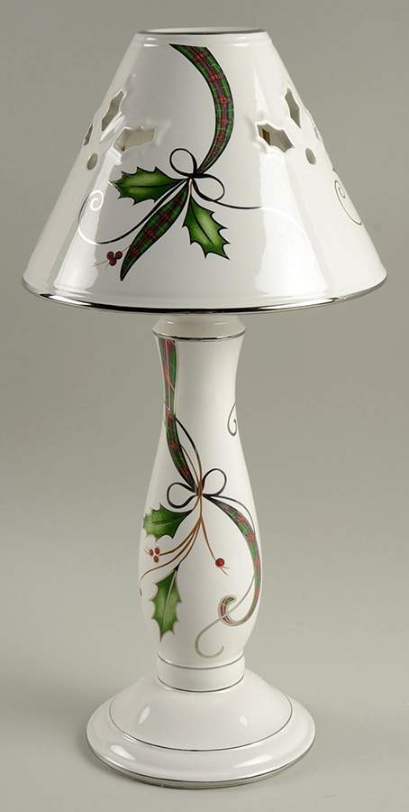 Holiday Nouveau Platinum Cream Candlestick Lamp & Shade by Lenox-1