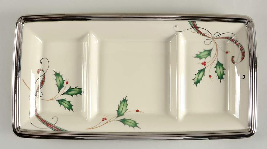 Holiday Nouveau Platinum Cream 3-Part Rectangular Divided Server by Lenox-1