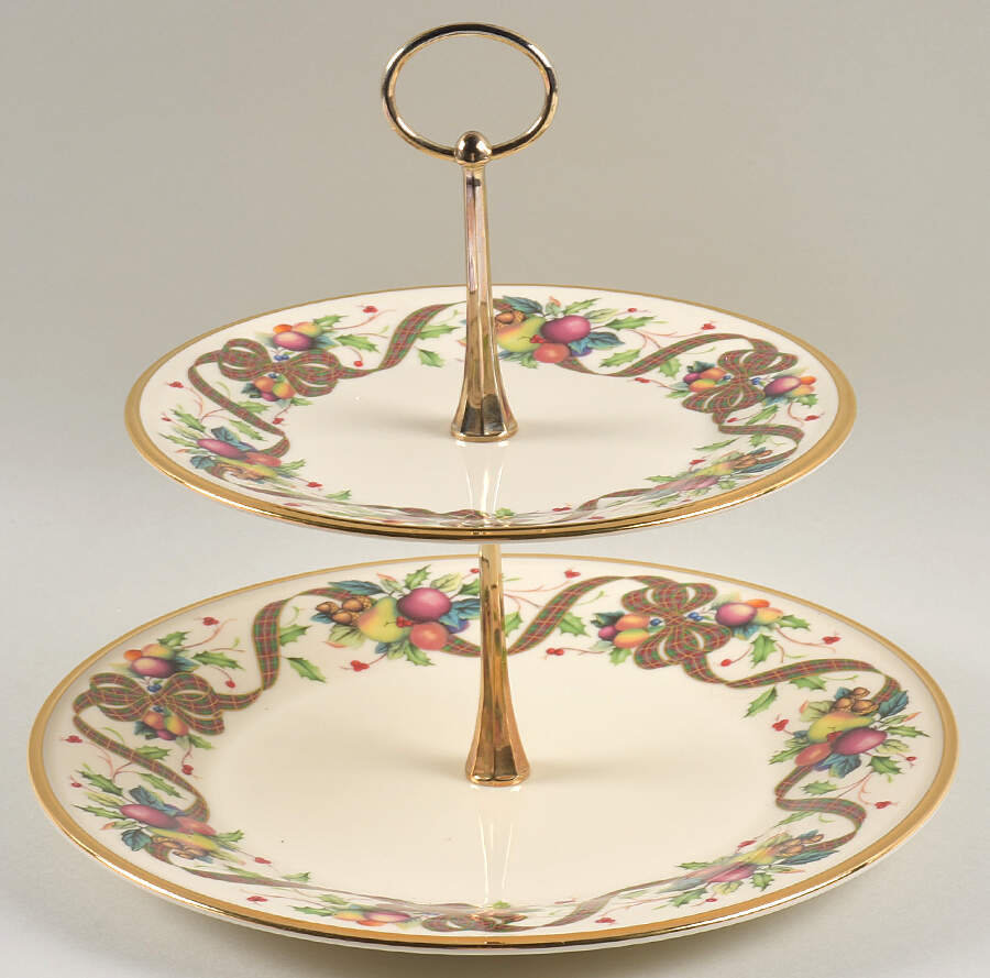 Holiday Tartan 2 Tiered Serving Tray (Dinner & Salad Plate) by Lenox-1
