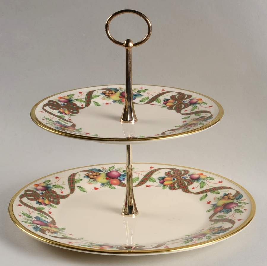 Holiday Tartan 2 Tiered Serving Tray (Dinner & Salad Plate) by Lenox-1