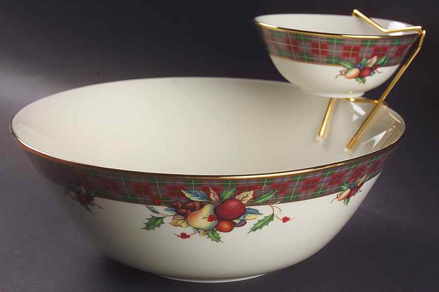 Holiday Tartan Tier Bowl Set-2 Bowls and Metal Holder by Lenox-1
