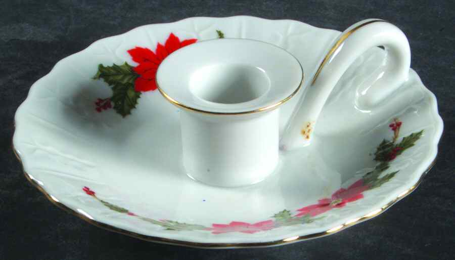 Poinsettia (White Background) Handled Candleholder by Lefton-1