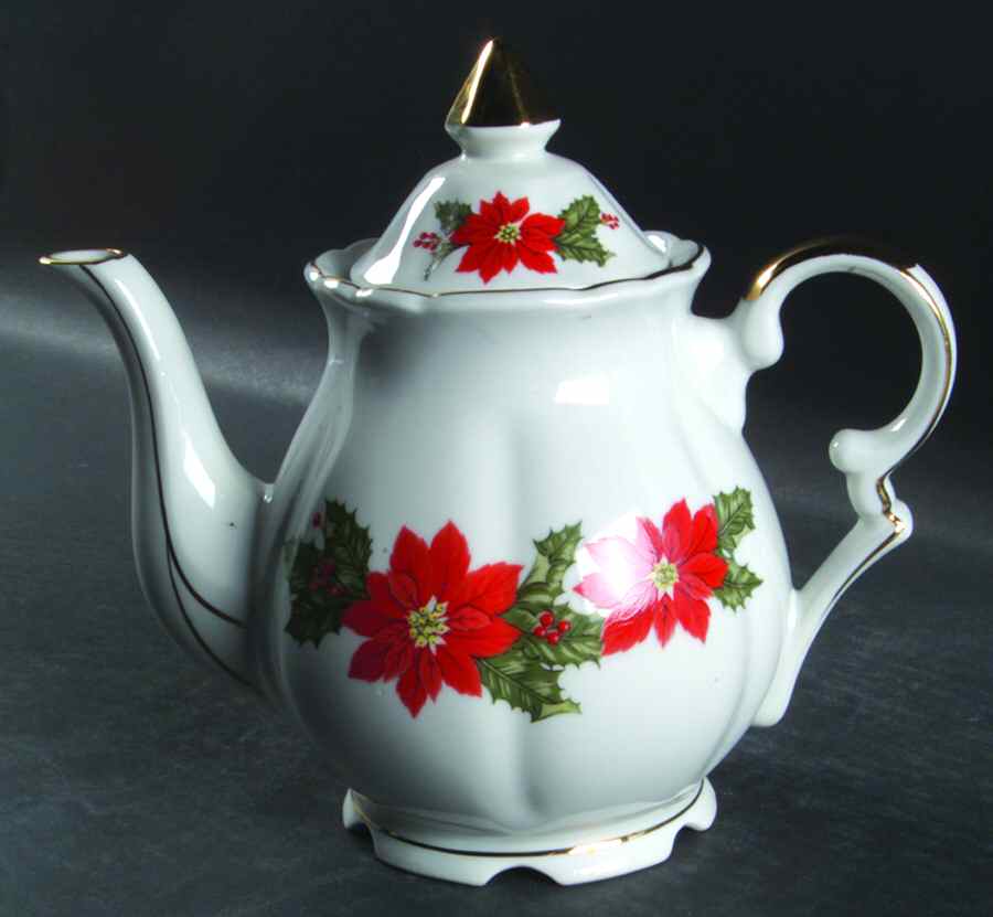 Poinsettia (White Background) Teapot & Lid by Lefton-1