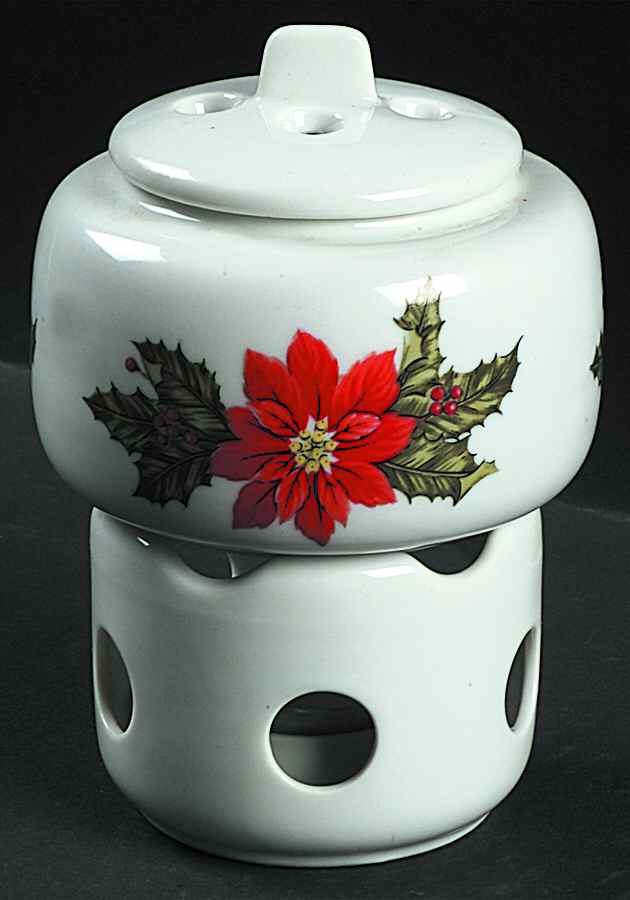Poinsettia (White Background) Potpourri Simmerer and Warmer Stand by Lefton-1