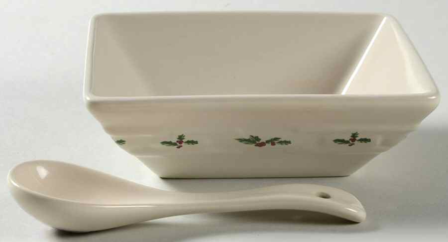 Holly 5" Square Tasting Bowl & Ceramic Spoon by Longaberger-1