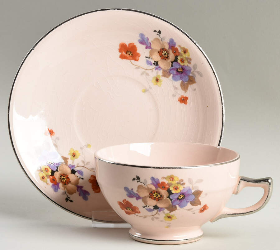 Springtime Footed Cup & Saucer Set by Limoges-American-1