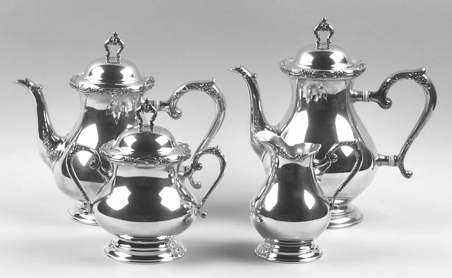 Modern Victorian (Sterling, Hollowware) 4 Piece Tea Set (SCP, STP, SCR, SSU) by Lunt Silver-1
