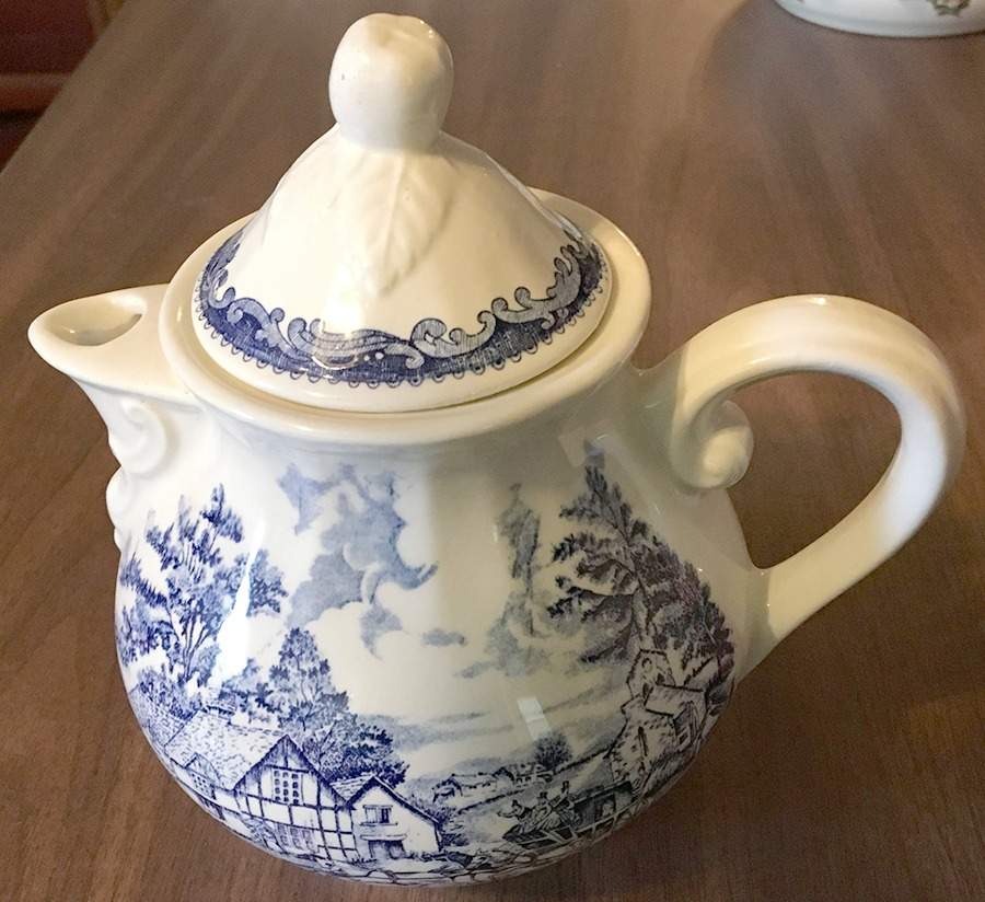 English Style Blue Teapot & Lid by Luneville-1