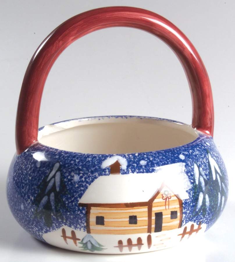 Holiday Mountain Lodge 6" Handled Basket by Livingquarters-1
