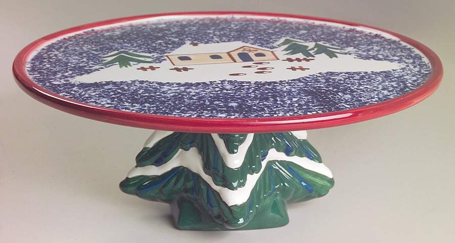 Holiday Mountain Lodge 11" Diameter Pedestal Cake Stand by Livingquarters-1