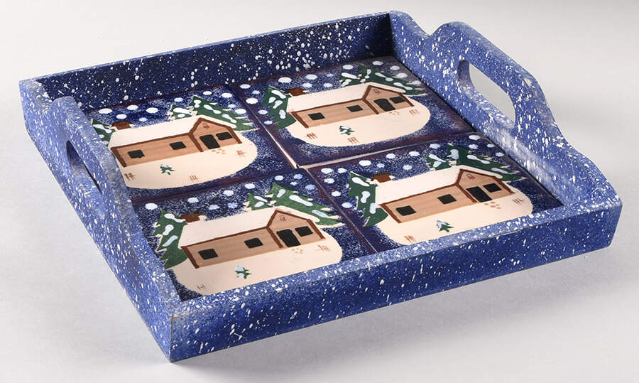 Holiday Mountain Lodge Square Wood Frame Tea Tray with Tile Insert by Livingquarters-1