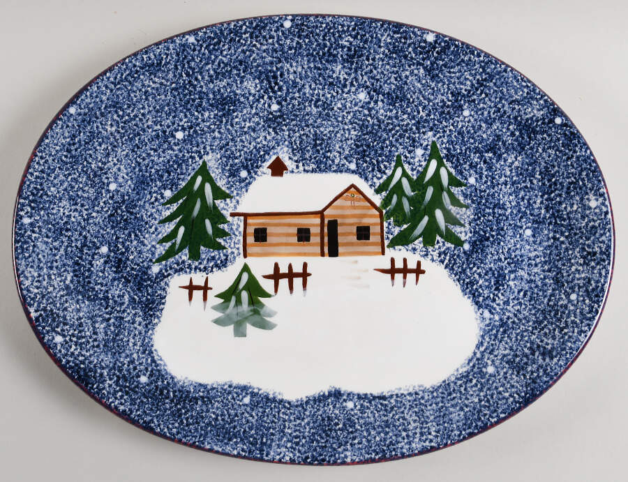 Holiday Mountain Lodge 16" Oval Serving Platter by Livingquarters-1