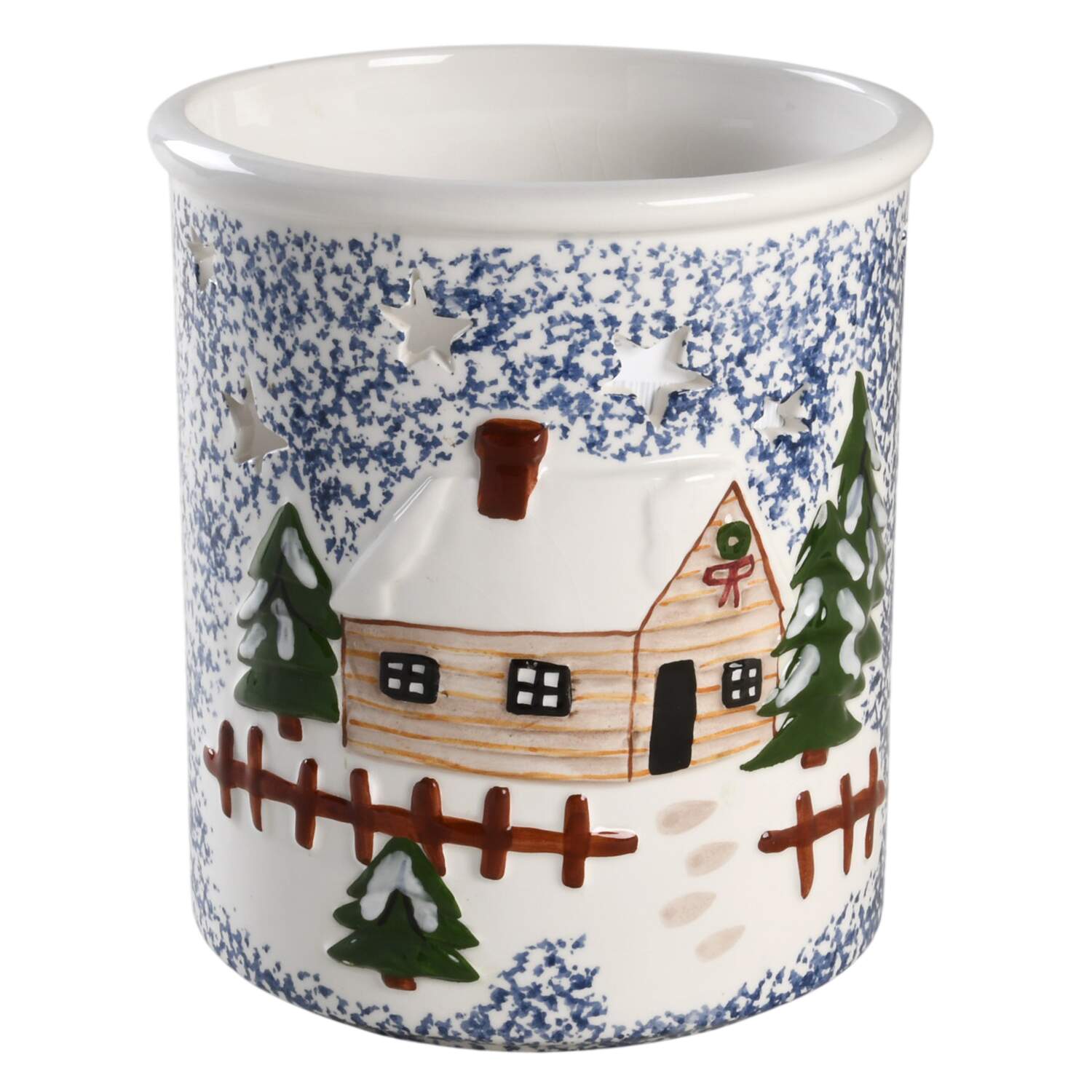 Holiday Mountain Lodge 6" Pierced Votive Candleholder by Livingquarters-1