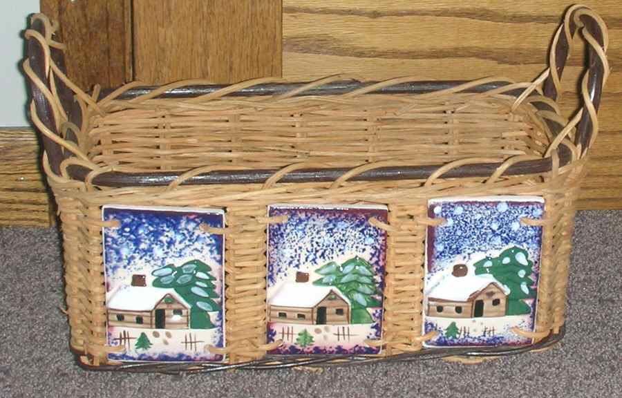 Holiday Mountain Lodge 12" Wicker Basket by Livingquarters-1
