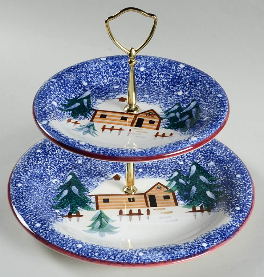 Holiday Mountain Lodge 2 Tiered Serving Tray (Dinner & Salad Plate) by Livingquarters-1