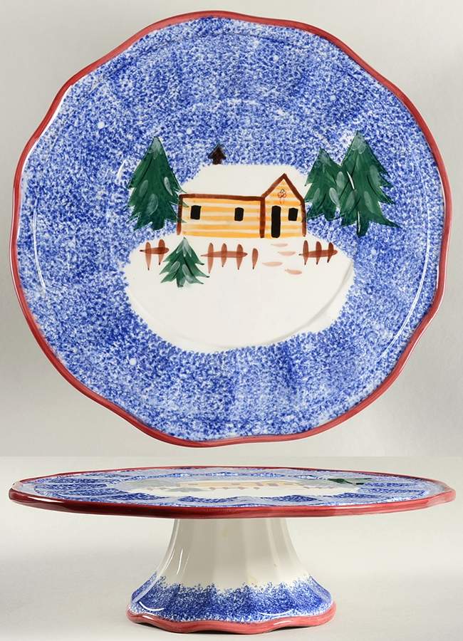 Holiday Mountain Lodge 12" Diameter Pedestal Cake Stand by Livingquarters-1