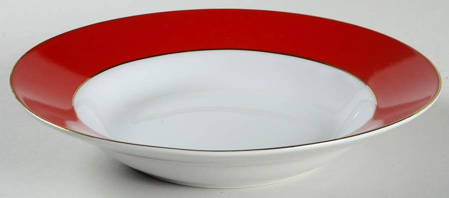 Red Band Rim Soup Bowl by Lillian Vernon-1