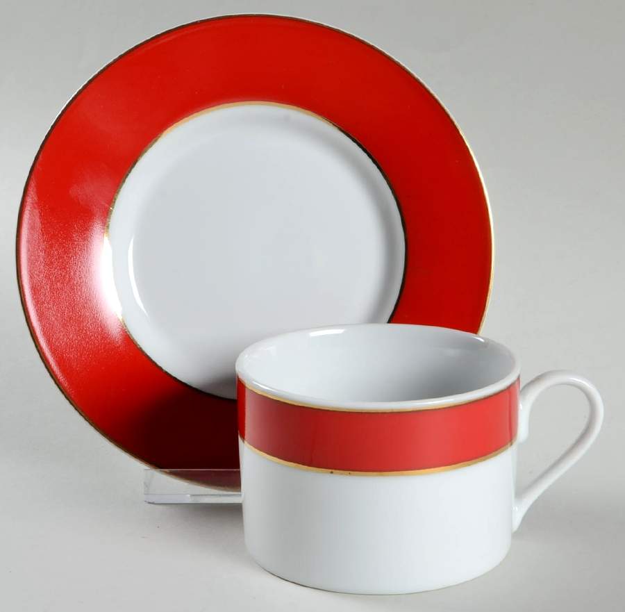 Red Band Flat Cup & Saucer Set by Lillian Vernon-1
