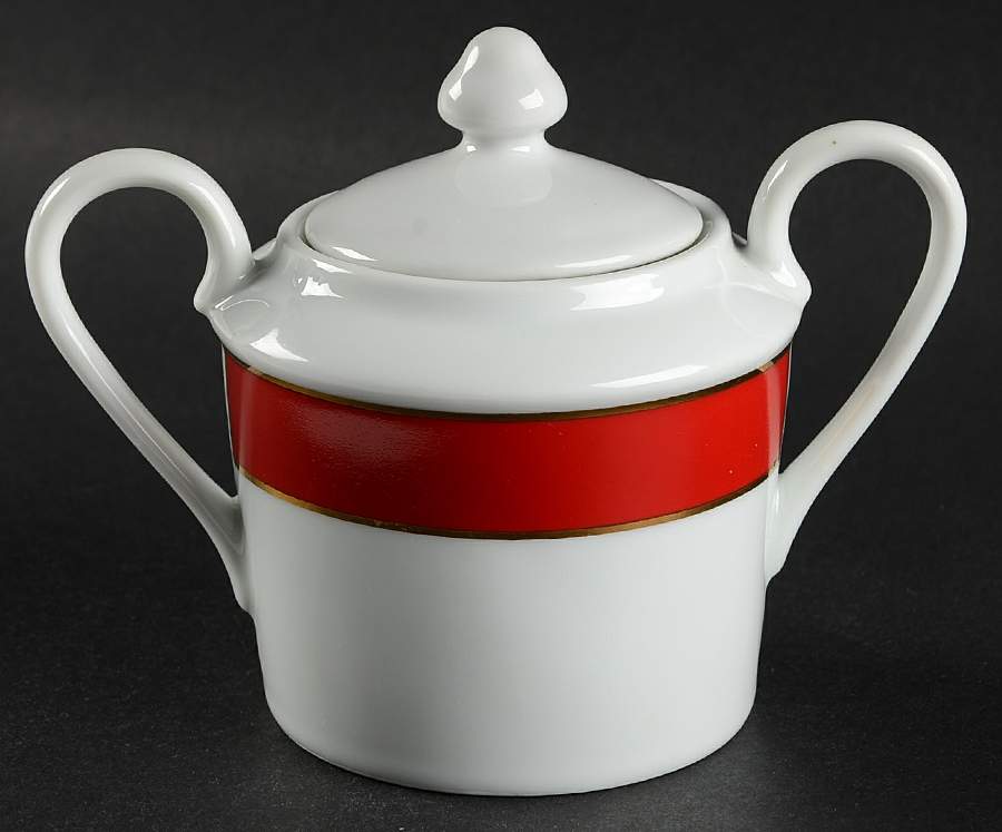 Red Band Sugar Bowl & Lid by Lillian Vernon-1