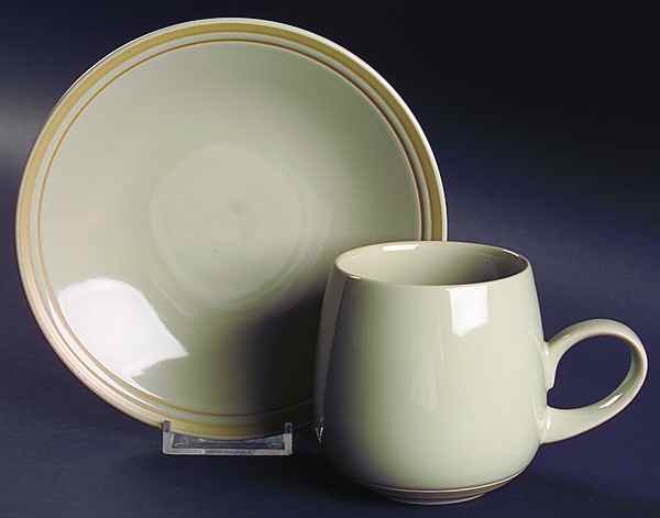 Taupe Stripe Flat Cup & Saucer Set by Lindt-Stymeist-1