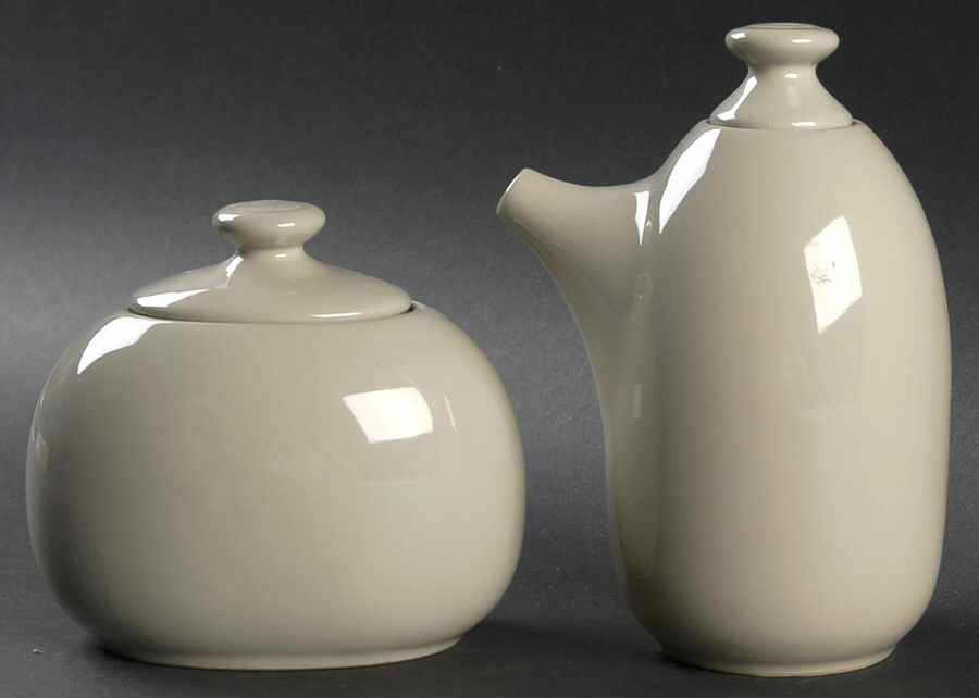 Taupe Stripe Creamer & Sugar with Lids Set by Lindt-Stymeist-1