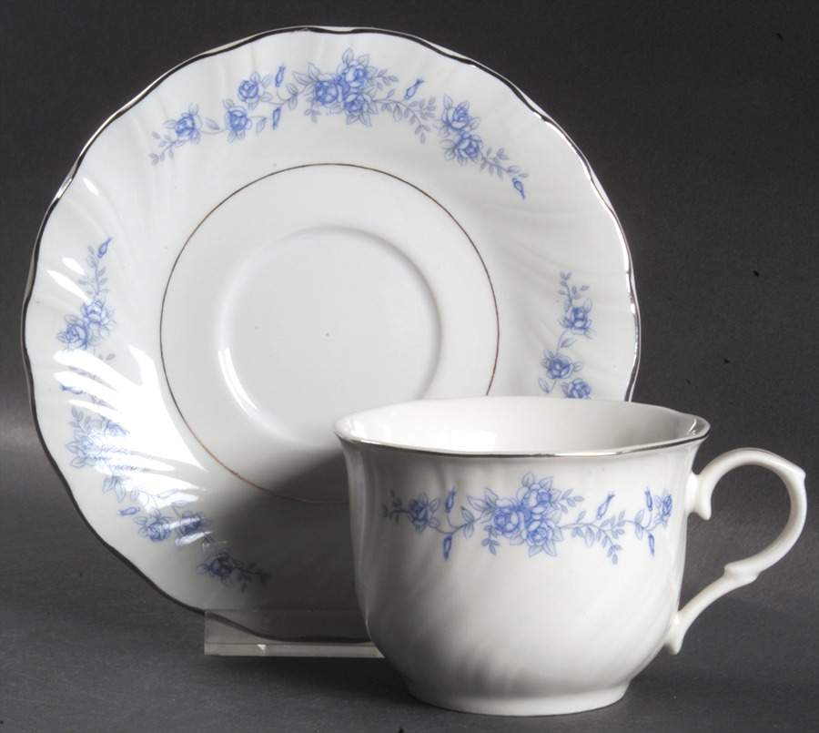 Blue Rose Flat Cup & Saucer Set by Lynn's China-1