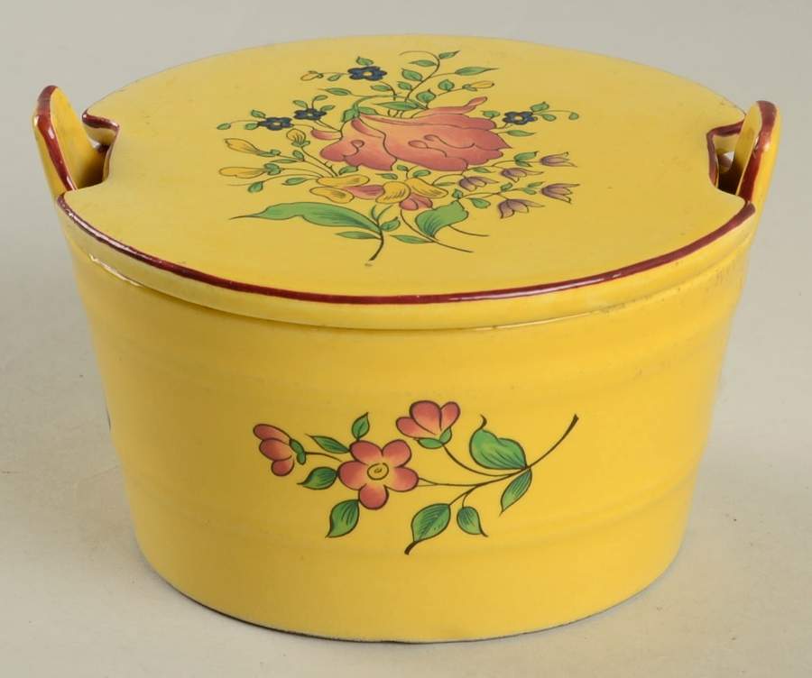 Old Strasbourg (Yellow Background, Roses) Butter Tub & Lid by Luneville-1