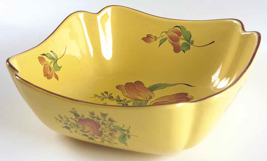Old Strasbourg (Yellow Background, Roses) Large Square Fruit Bowl by Luneville-1