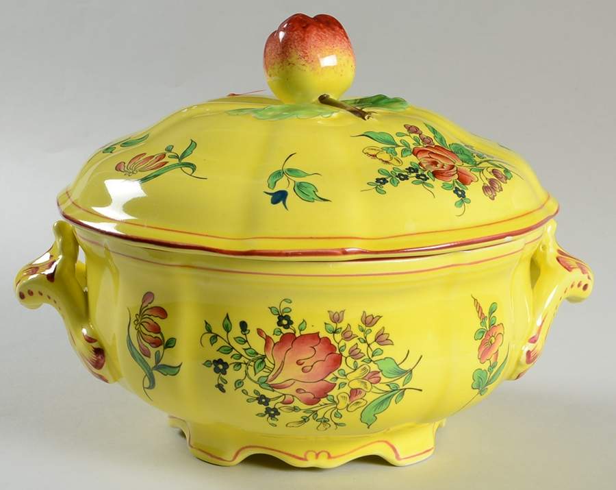 Old Strasbourg (Yellow Background, Roses) Round Covered Vegetable by Luneville-1