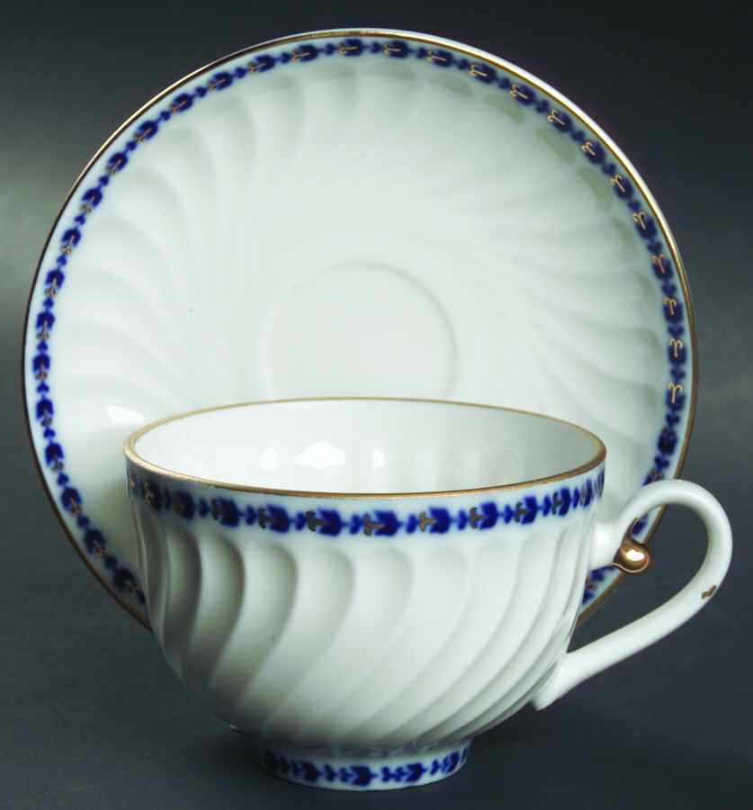 Cobalt Frieze Footed Cup & Saucer Set by Lomonosov-1